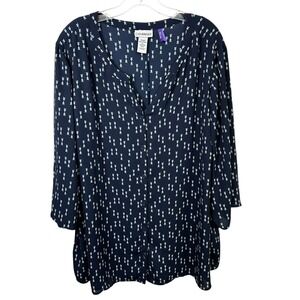 Catherines Plus Size 3XWP Top 26/28WP Navy Blue Print Office Petite 304